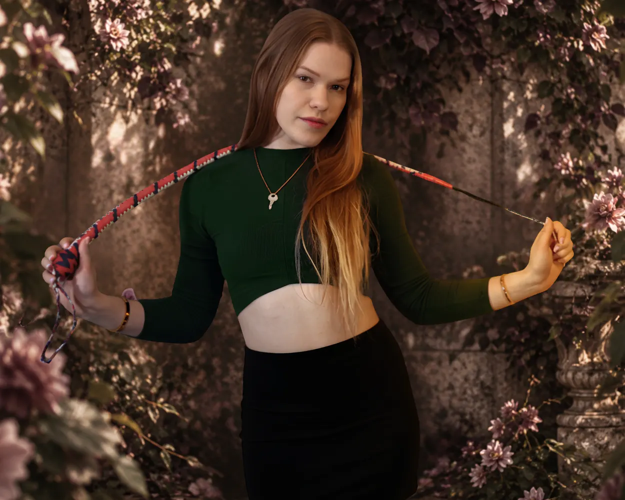 Princess Stella in a dark garden setting